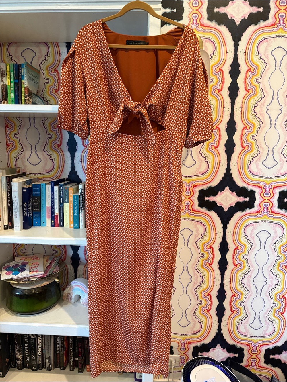 House of Harlow 1960 Rust Print Tie-Front Maxi Dress